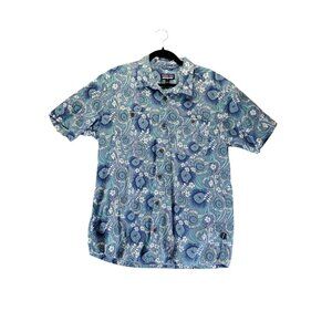 Patagonia Shirt Mens Large Blue Tropical Short Sleeve Hemp & Organic Cotton